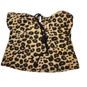 Ana Black Brown Tan Animal Print Strapless Halter Top Size 12 Keyhole Front 34